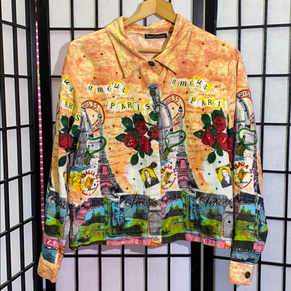 French Postcards Paris Graphic Button Down Size L